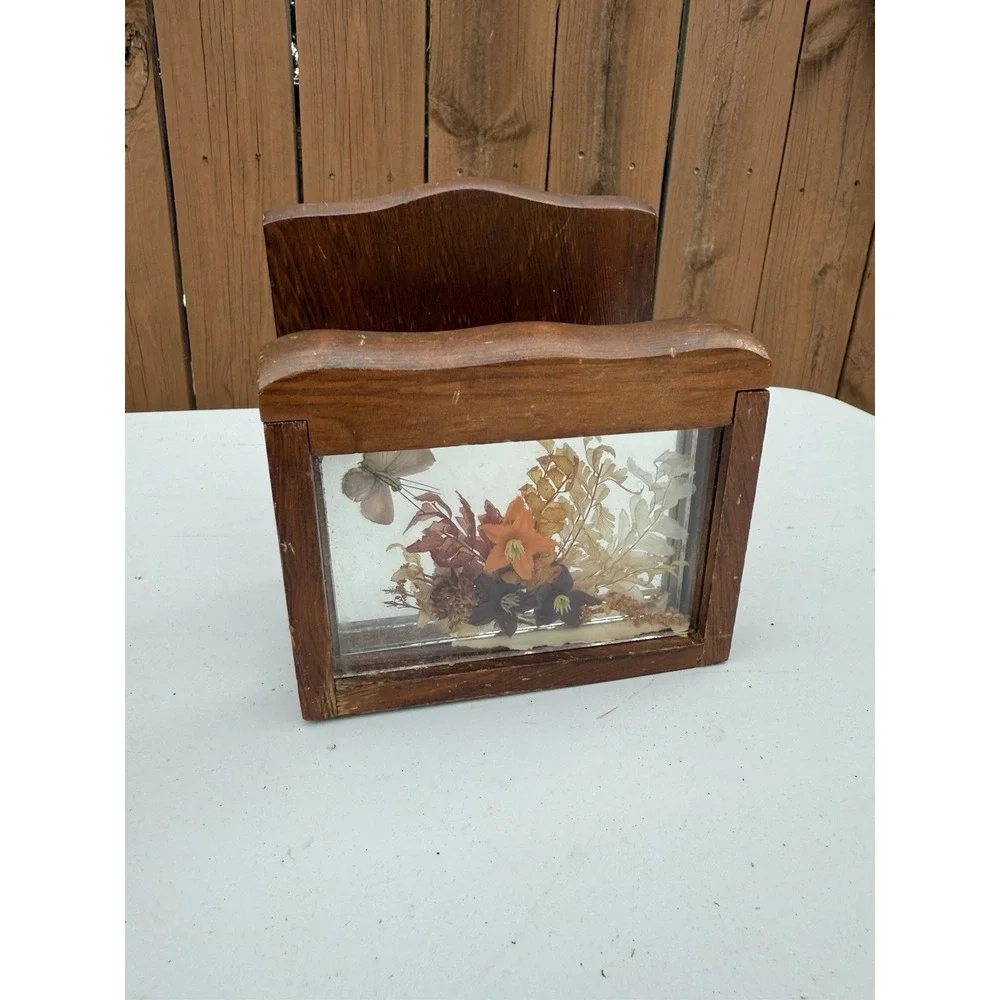 Vintage Wooden Letter‎ Napkin Holder Mirror Artificial Flowers Butterfly Mirror